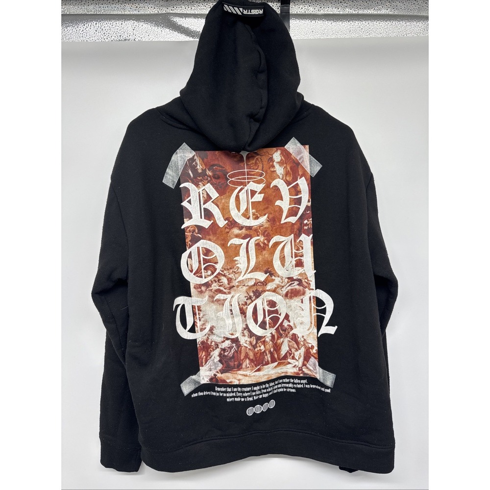 RGSTR Revolution Hoodie Mens Large Black Gothic Graphic Streetwear Pullover